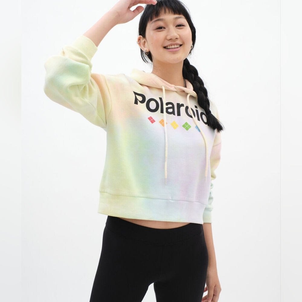 Polaroid Tie Dye Crop Hoodie Sweatshirt